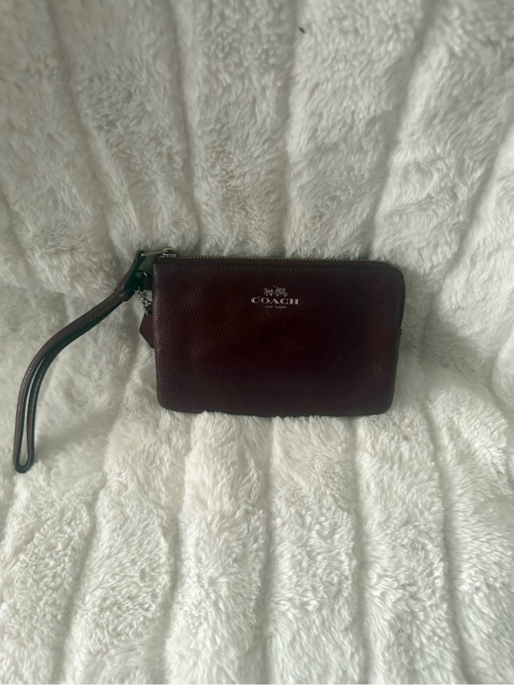 Coach Wristlet in Deep Burgundy Leather